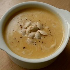 A picture of Vickys Halloween 'Cream of Carved Pumpkin' Soup GF DF EF SF NF.