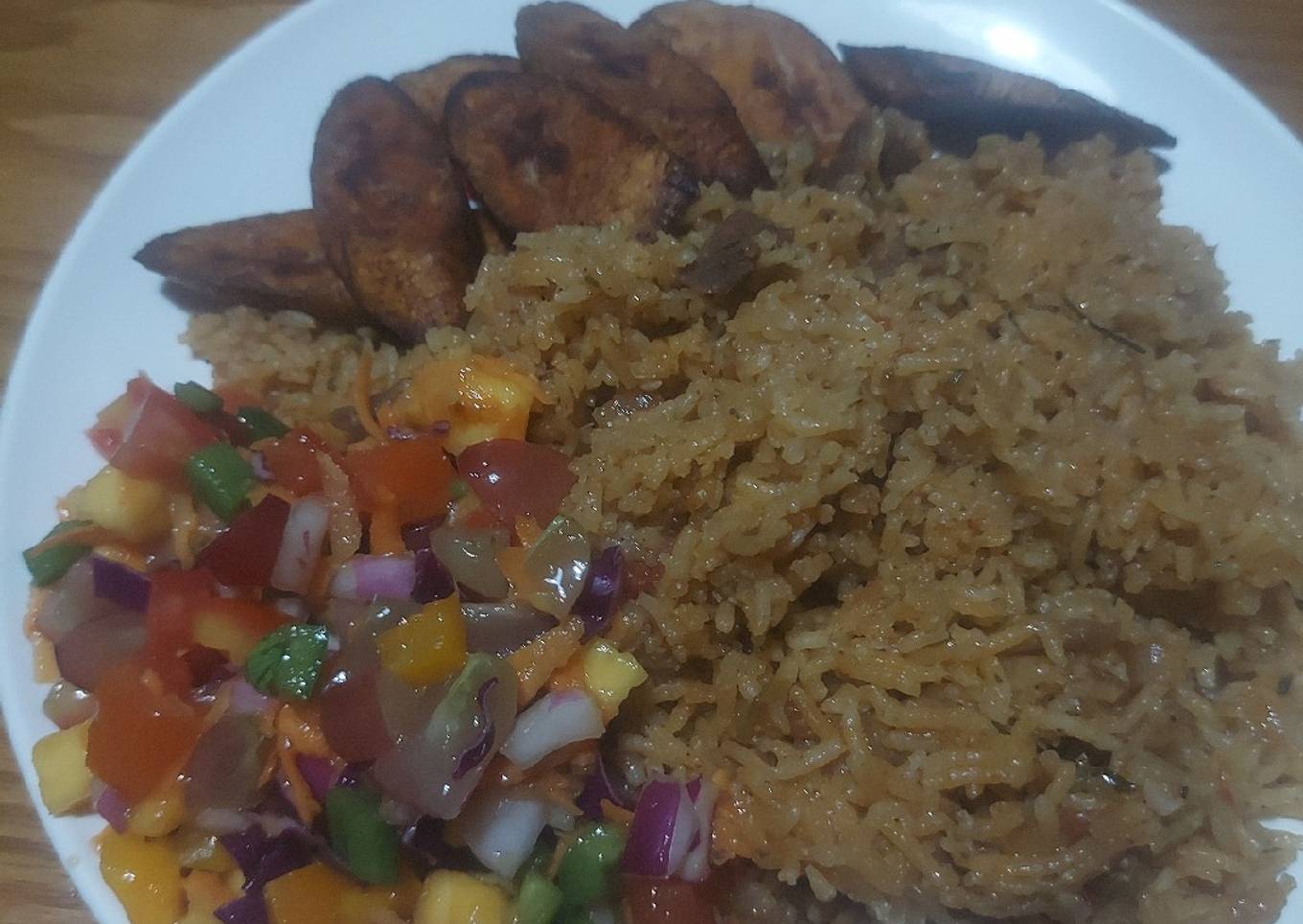Pilau Plantain and Salad with Japanese Vinegrette