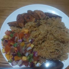 A picture of Pilau Plantain and Salad with Japanese Vinegrette.