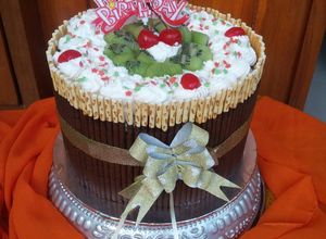 Foto resep Pocky Bday Cake #Tiramisu Egg Drops mixed Spongecake Chocolate Base Cake#