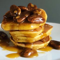 A picture of Pumpkin Pancakeswith Salted Butterscotch Sauce.