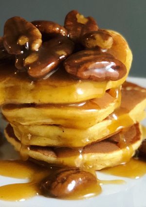 A picture of Pumpkin Pancakeswith Salted Butterscotch Sauce.