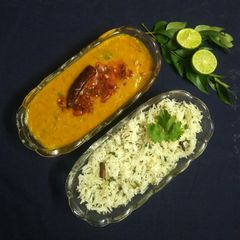 Dal tadka and jeera rice A picture of Dal tadka and jeera rice.