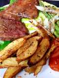 My Peppered Marinated Steak with Onions garlic, Wedge Chips. 😘