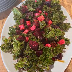 A picture of Winter Beetroot, curly kale and feta salad.