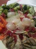 Steamed vegetables with crispy Iberian ham