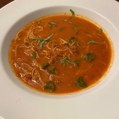 A picture of Mexican Tomato Noodle Soup with Chorizo (Sopa de Fideo).