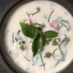 A picture of Moong sprouts,Basil and rosemary raita.