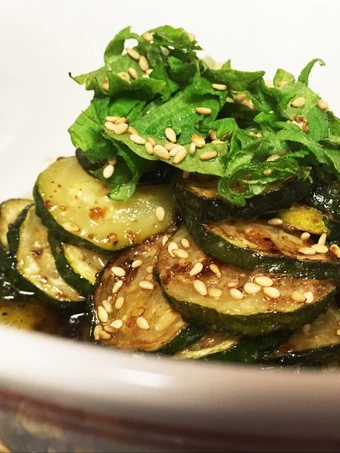 Easy Way Prepare Sautéed zucchini (garnished with shiso leaves) which So Delicious
