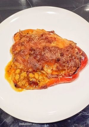 A picture of Oven-Baked Stuffed Peppers with Textured Soy.