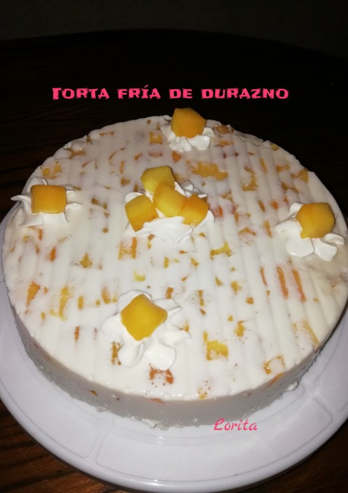Una foto de Torta fría de duraznos😋 (sin horno)