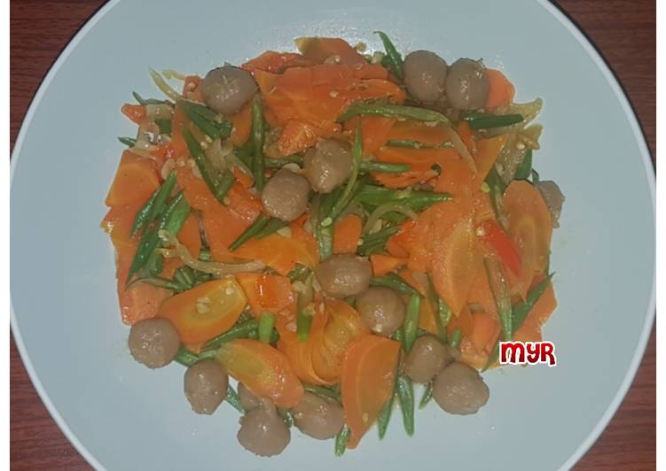 Tumis Buncis Wortel Bakso Mutiara Pedas
