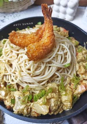 Foto resep Ebi Furai Curry Creamy Pasta