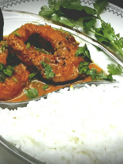 A picture of Rui Shorshe(Rohu fish in mustard paste).