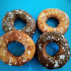 A picture of Homemade eggless doughnuts.