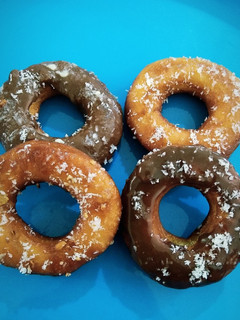 A picture of Homemade eggless doughnuts.