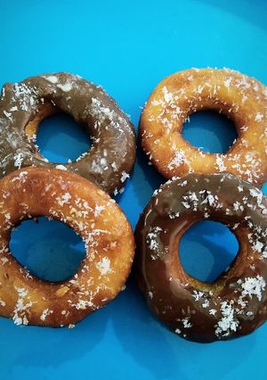 A picture of Homemade eggless doughnuts.