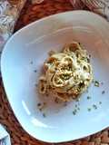 Pistachio Tagliatelle with Pistachio Pesto and Mushrooms