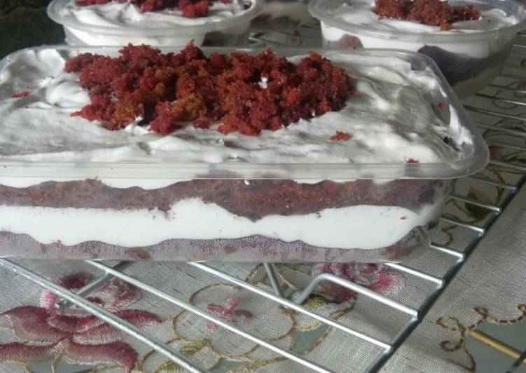 Resep Red Velvet Dessert Box (1 Telur &amp; Tanpa Mixer) Anti Gagal