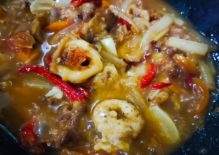 Resep Terbaru Cumi tepung asam manis sederhana Sedap