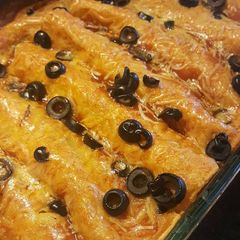 A picture of Instant Pot, shredded beef enchiladas.