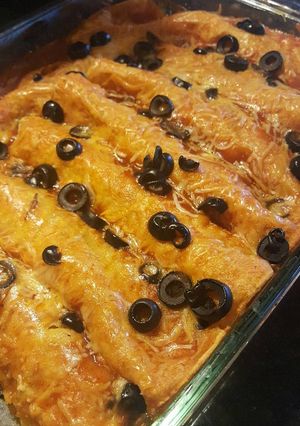 A picture of Instant Pot, shredded beef enchiladas.