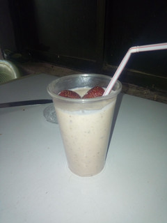 A picture of Strawberry and banana milk shake.