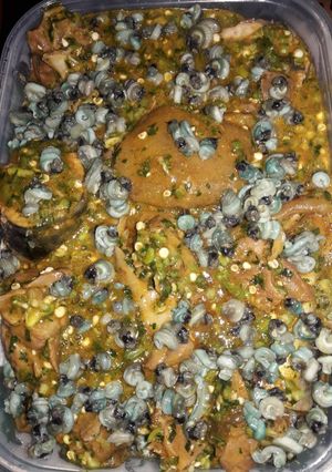 A picture of Ogbono soup with okra.