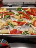 Robalo com legumes no forno