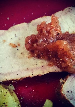 A picture of Smoked Pork Loin with Apple Chutney.