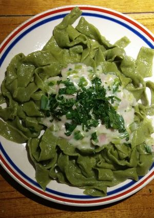 Una foto de Fideos verdes integrales
