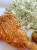 Kohlrabigemüse mit Pellkartoffeln dazu Putenbrustfilet paniert