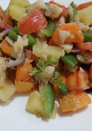 A picture of Salted Cod Salad with Potatoes and Carrots.