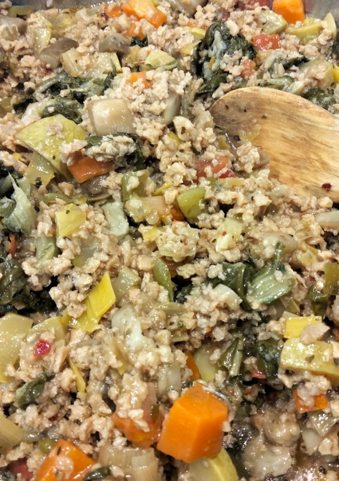 Una foto de Guisado de soja texturizada vegano