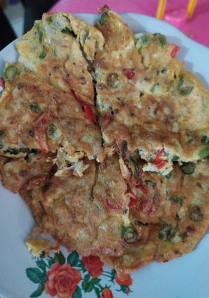 Foto resep Telur Dadar Teri Nasi Basah + buncis pedas