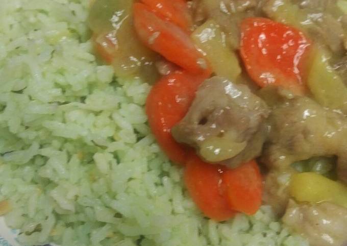 Recipe of Perfect Green Rice and Pineapple Pork