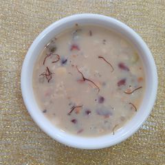 A picture of Fasting special sabudana kheer with dryfruits and jaggery.
