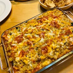 A picture of Cauliflower Chicken Enchilada Casserole.