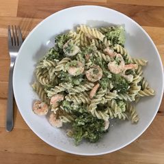 Prawn & Broccoli pasta with Feta cheese sauce A picture of Prawn & Broccoli pasta with Feta cheese sauce.