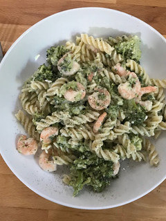 A picture of Prawn & Broccoli pasta with Feta cheese sauce.