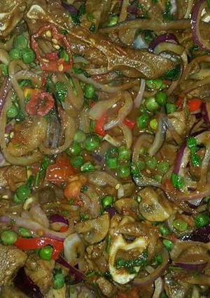 A picture of Succulent Lamb in Mushroom and Chillies.