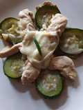 Émincé poulet sauce mozzarella PDT et courgettes à la tapenade