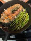 Skillet cooked Salmon Steak & Asparagus