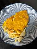 Tortilla de bacalao y langostinos