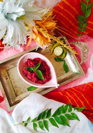 A picture of Beetroot chutney 😋 Coconut Beetroot chutney.