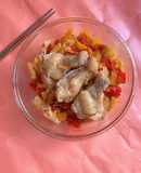 Gà hấp gừng + nấm xào me + gạo lức