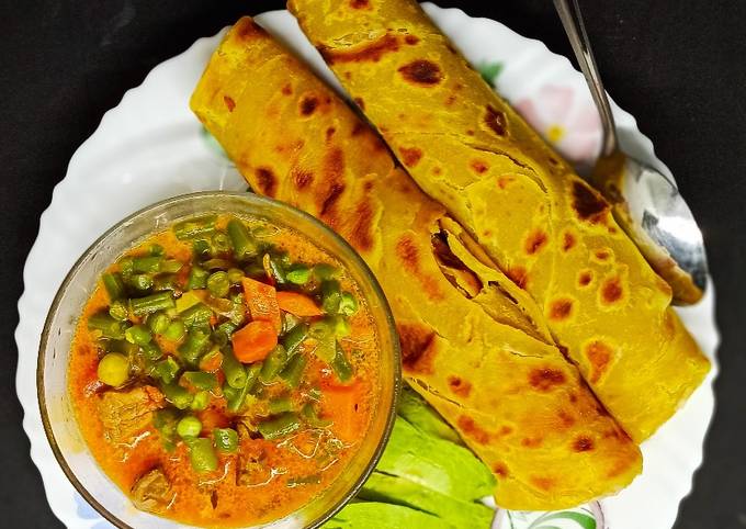 Butter chapattis and coconut french beans