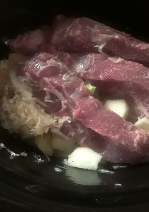 A picture of New Years Lucky Pork and Sauerkraut.