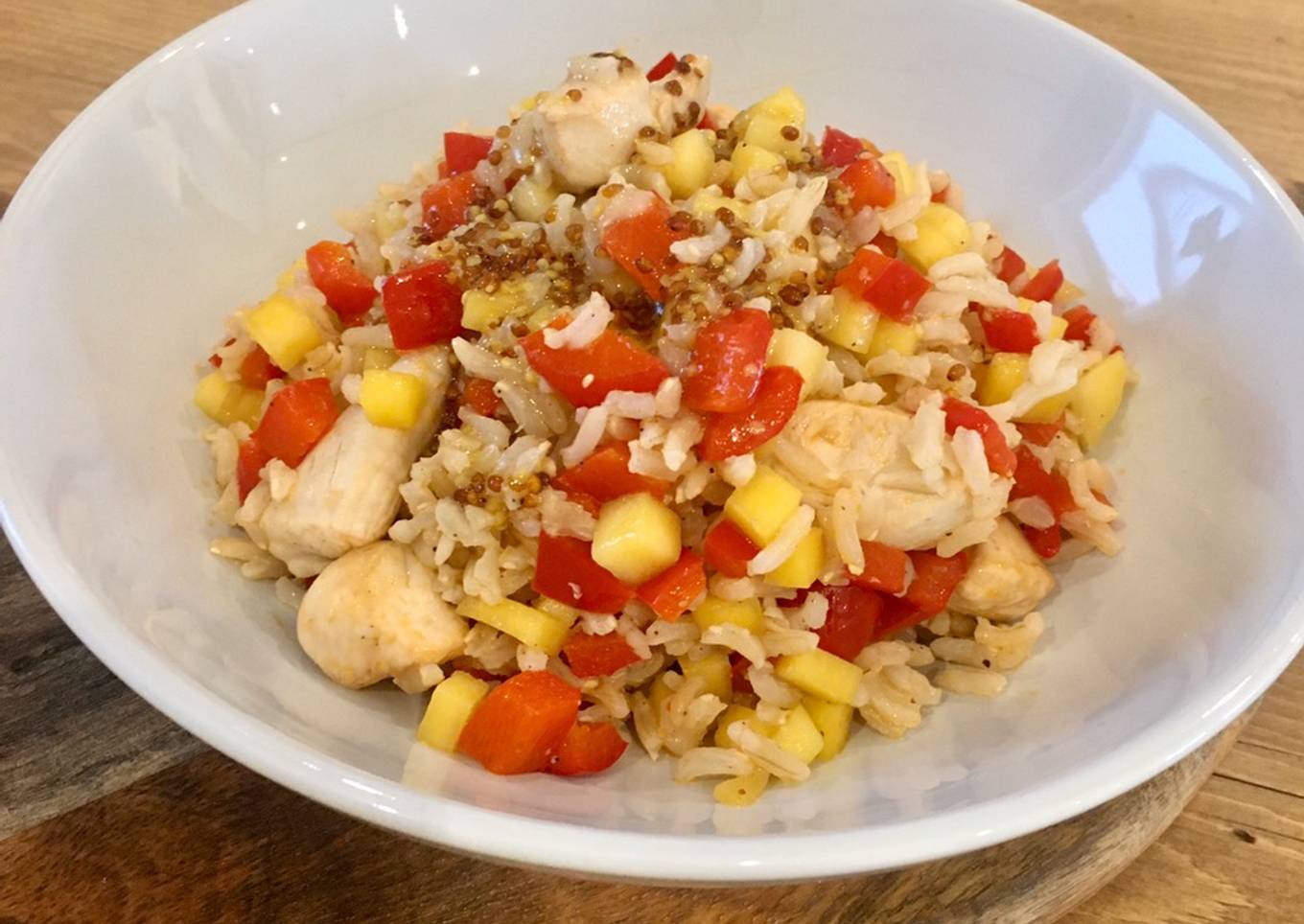 Mango Chicken Rice with a Honey & Mustard Dressing