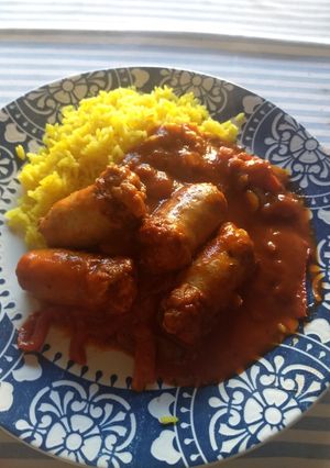 Una foto de Chorizo a la pomarola con arroz